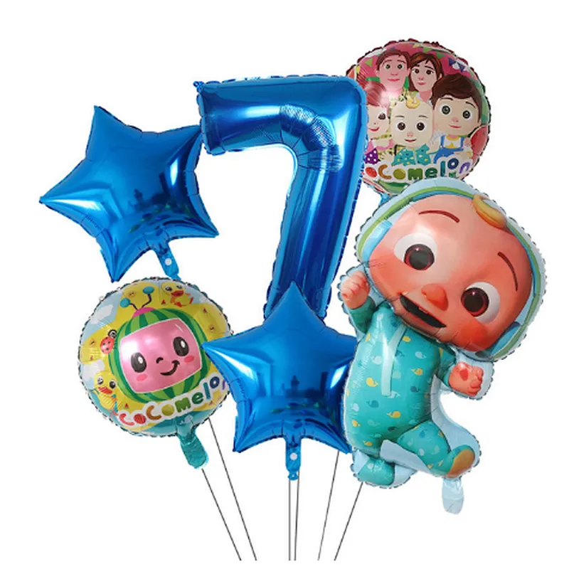 6Pcs Cocomelon Foil Balloons 30inch Blue Number Balloons Baby Shower Happy Birthday Party Decor TV Show Toys For Kids Supplies