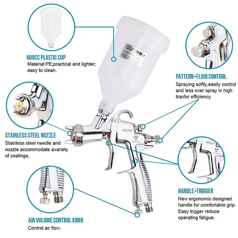 Rongpeng R500 LVLP Spray Gun 600cc Cup Gravity Airbrush For Finish Painting