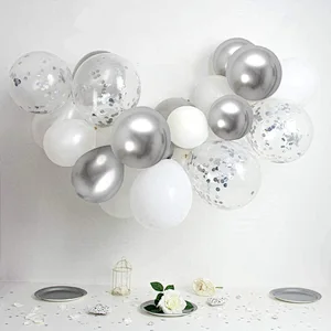 50 Pack 12inch Silver Confetti Latex Balloons Metallic Chrome Party Balloon Set for Wedding Birthday Baby Shower Decorations