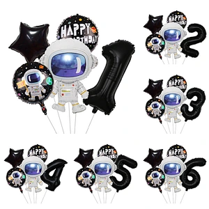 Outer Space Birthday Party Balloons Decorations Supplies for Kids Boys Astronaut Spaceman Star Foil Balloon 1st 2nd 3rd black