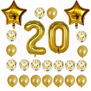 24pcs/set 16 21 30 40 50 60th Happy Birthday Gold Star Confetti 40inch Number Foil Balloon Birthday Party Decor Supplies