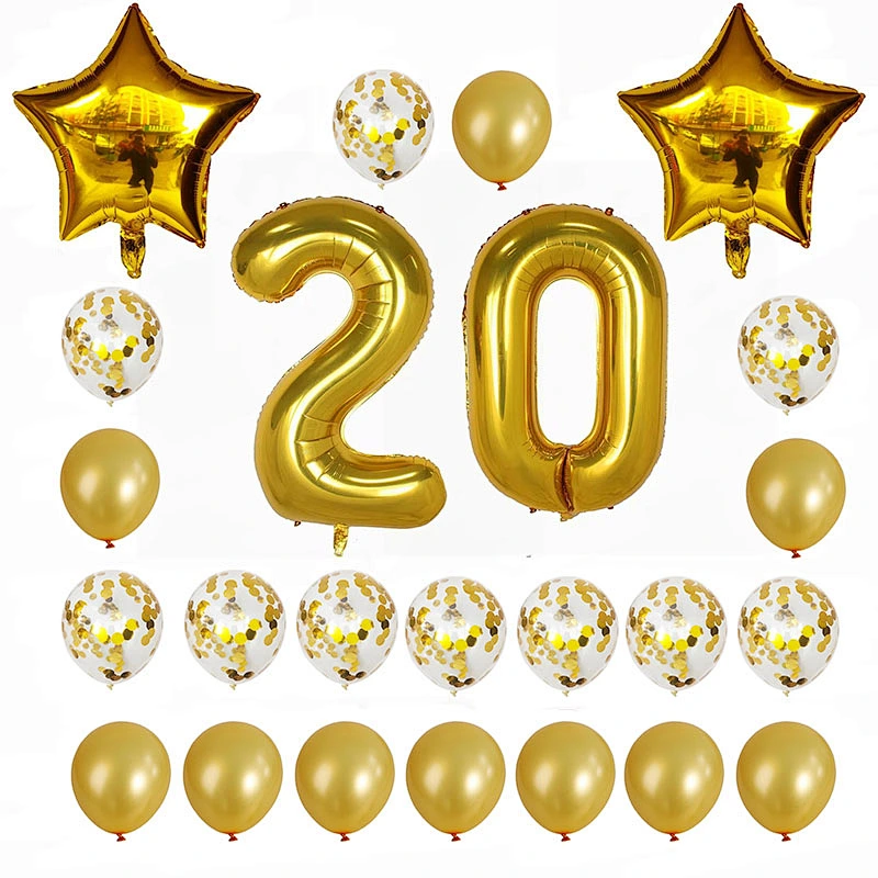 24pcs/set 16 21 30 40 50 60th Happy Birthday Gold Star Confetti 40inch Number Foil Balloon Birthday Party Decor Supplies