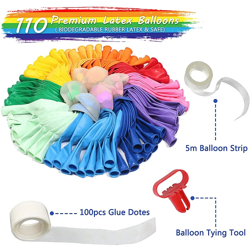 110pcs Rainbow Confetti Balloons Arch Kit Colorful Garland for Birthday Circus Fiesta Wedding Baby Shower Party Decorations