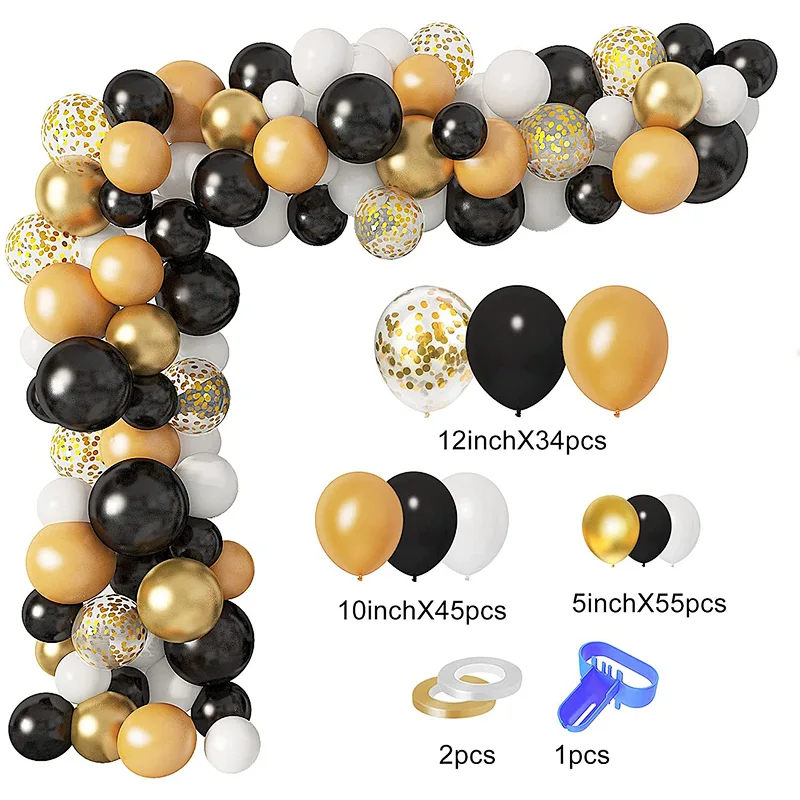 137Pcs Metallic Confetti Latex Balloons Arch Garland Kit for Men Women Birthday Party Graduation Anniversary Wedding Decorations