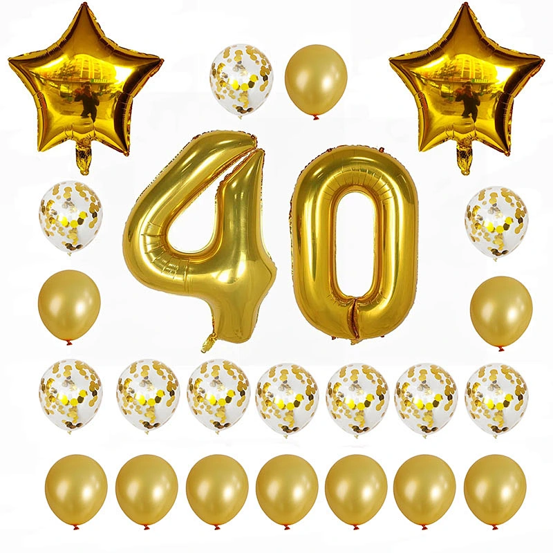 24pcs/set 16 21 30 40 50 60th Happy Birthday Gold Star Confetti 40inch Number Foil Balloon Birthday Party Decor Supplies