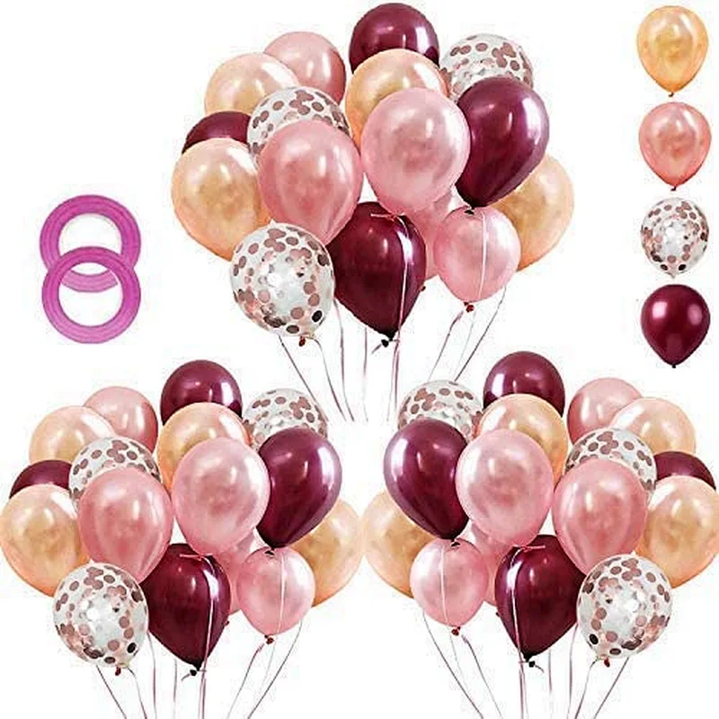 62pcs 12inch Rose Gold Confetti Latex Balloons Bouquet Garland Kit for Wedding Birthday Girl Party Background Decorations Globos