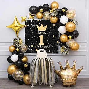 Black Gold Confetti Latex Balloons Bouquet 50pcs 12 Inch Globos for Graduation Birthday Wedding Party Decorations