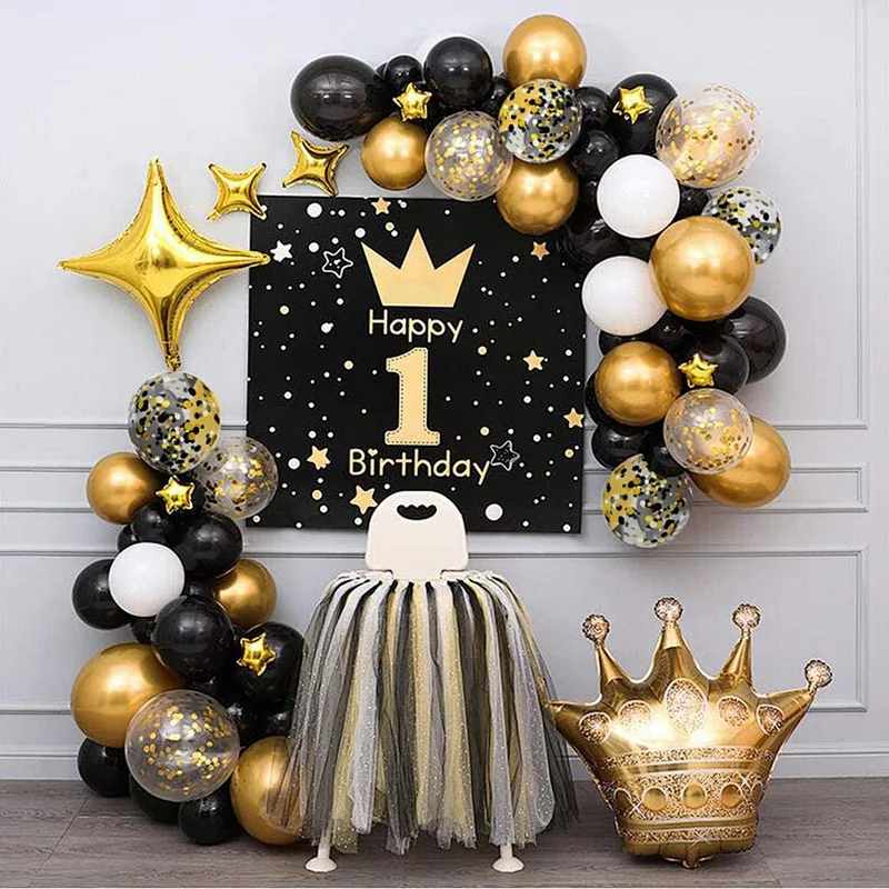Black Gold Confetti Latex Balloons Bouquet 50pcs 12 Inch Globos for Graduation Birthday Wedding Party Decorations