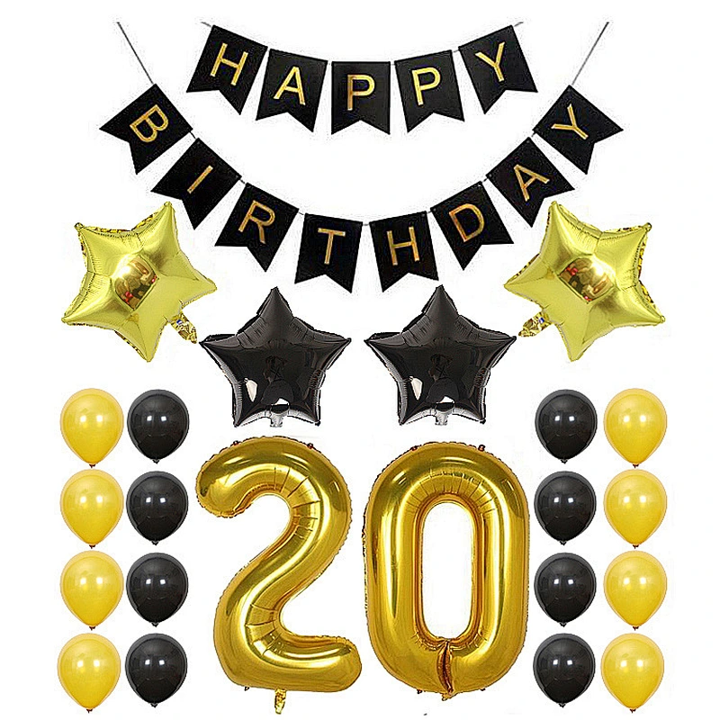 Hot Sale 16 18 30 40 50 60Years Old Happy Birthday Banner set Balloons Gold and Black Number Decorations balloons