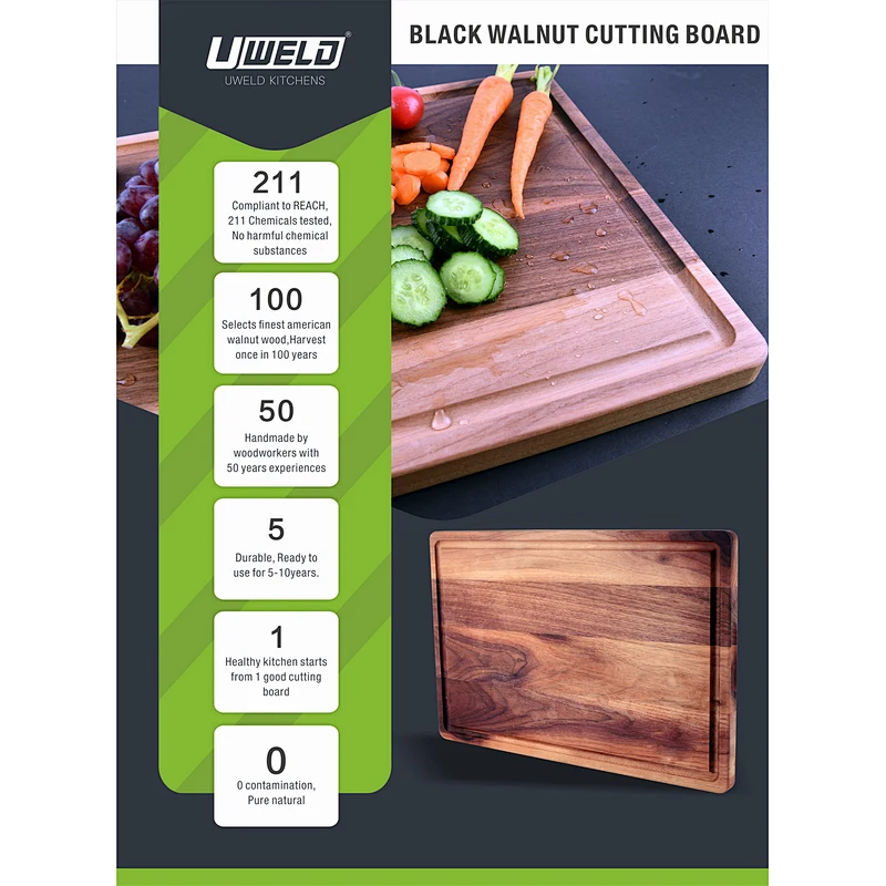 UWELD Small American Walnut Cutting Board Reversible Chopping Board 12x8x0.7