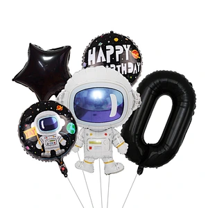Outer Space Birthday Party Balloons Decorations Supplies for Kids Boys Astronaut Spaceman Star Foil Balloon 1st 2nd 3rd black