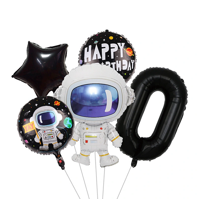 Outer Space Birthday Party Balloons Decorations Supplies for Kids Boys Astronaut Spaceman Star Foil Balloon 1st 2nd 3rd black