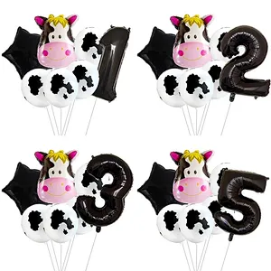 Baby Birthday Party Cute Animal Decoration Balloon Cow Head 18 Inch Star 30 Inch Number Balloon Set
