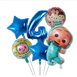 6Pcs Cocomelon Foil Balloons 30inch Blue Number Balloons Baby Shower Happy Birthday Party Decor TV Show Toys For Kids Supplies