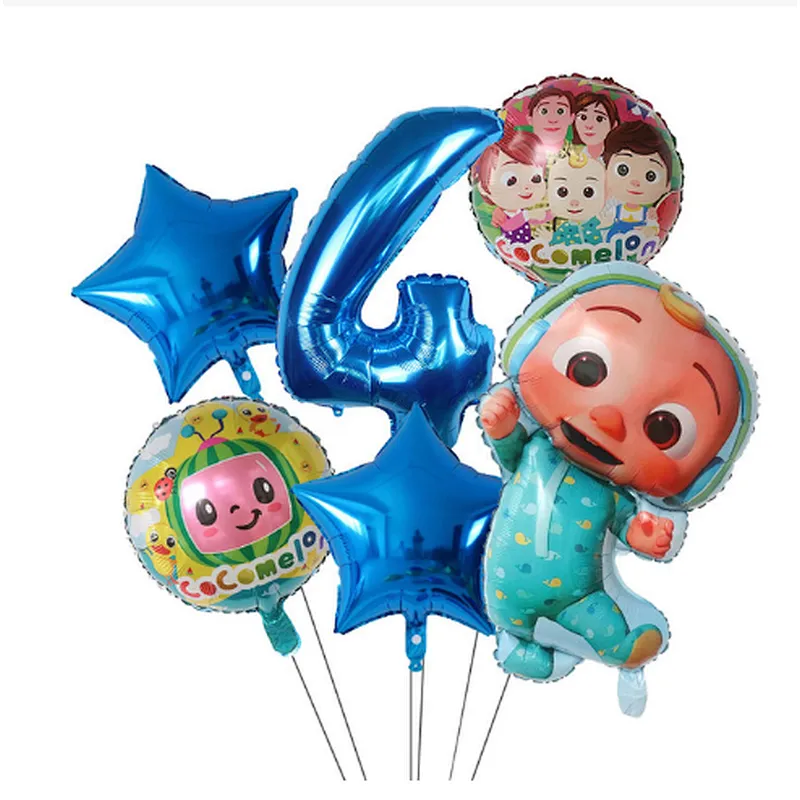 6Pcs Cocomelon Foil Balloons 30inch Blue Number Balloons Baby Shower Happy Birthday Party Decor TV Show Toys For Kids Supplies