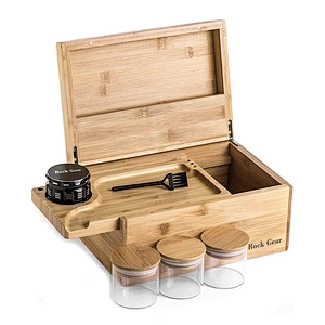 Amazon hot-selling weed bamboo wood stash box with brush