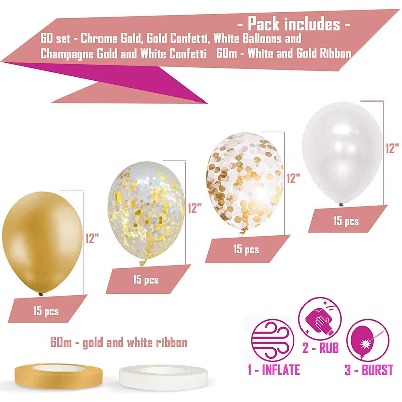 60 Pack 12 inch Clear Balloons and Gold Confetti Latex Balloons Wedding Birthday Party Decorations Globos