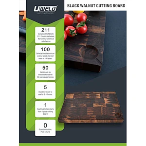 UWELD Walnut End Grain Cutting Board Reversible Chopping Board for Kitchen 16x11.5x1.2