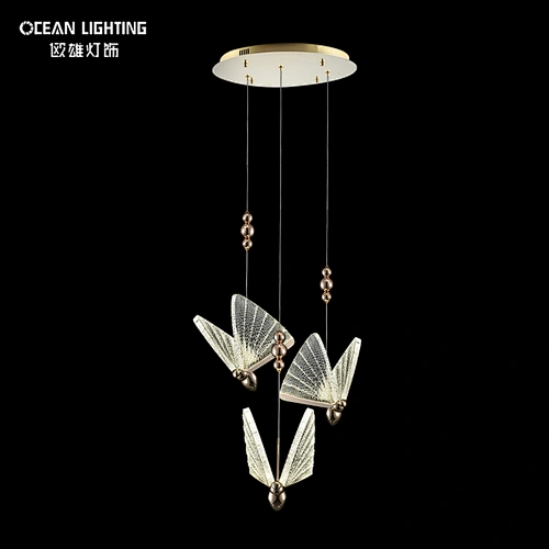 Entry Luxury Golden Shiny Butterfly Metal Crystal Lighting 3W*3 Heads LED Chandeliers