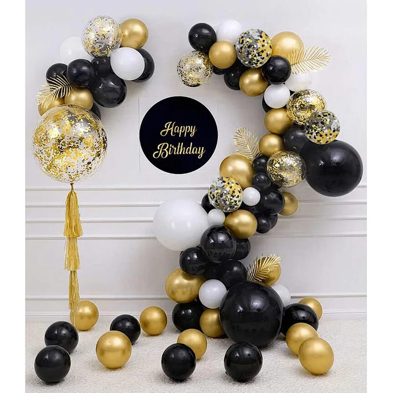 Black Gold Confetti Latex Balloons Bouquet 50pcs 12 Inch Globos for Graduation Birthday Wedding Party Decorations