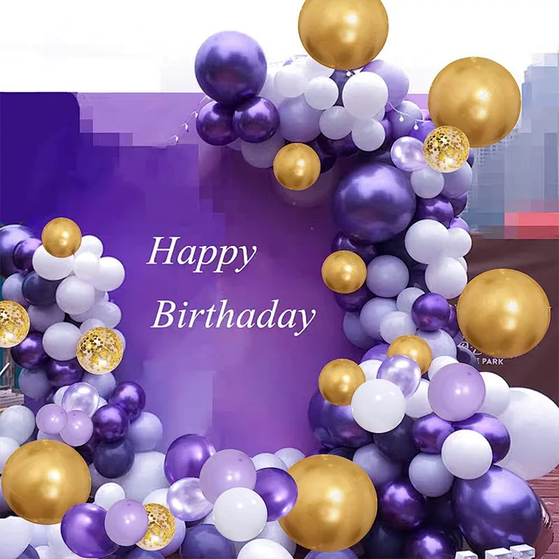 50pcs 12 inch Purple Gold Confetti Latex Balloons Bouquet for Birthday Wedding Baby Shower Celebration Party Decorations Globos
