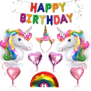 38pcs/set Unicorn birthday balloon party supplies set hair band birthday decoration