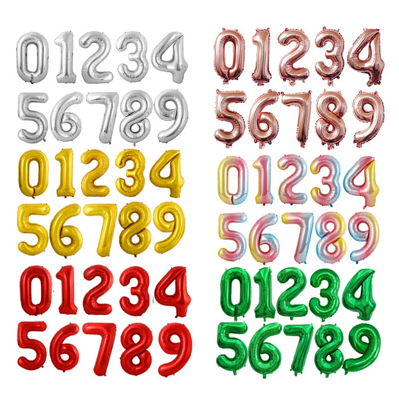 wholesale 16 inch Number foil balloons Foil Balloons with gold silver rose gold color For Birthday Party Decoration