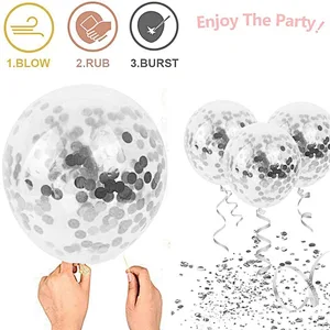 50 Pack 12inch Silver Confetti Latex Balloons Metallic Chrome Party Balloon Set for Wedding Birthday Baby Shower Decorations