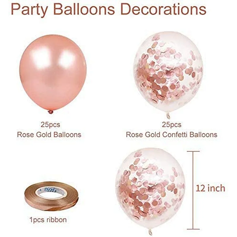 50 pack 12 inch Rose Gold Confetti Latex Balloons Bouquet Birthday Balloons Party Wedding Bridal Shower Decorations