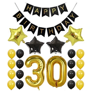 Hot Sale 16 18 30 40 50 60Years Old Happy Birthday Banner set Balloons Gold and Black Number Decorations balloons