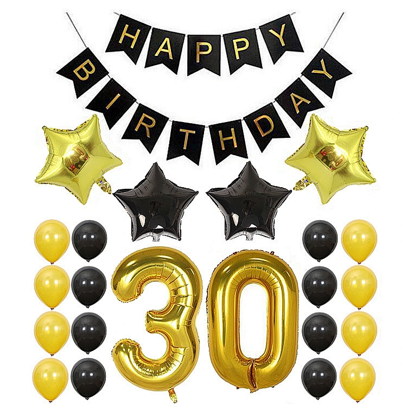 Hot Sale 16 18 30 40 50 60Years Old Happy Birthday Banner set Balloons Gold and Black Number Decorations balloons