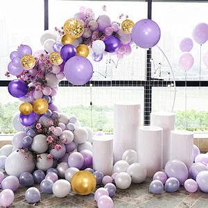 50pcs 12 inch Purple Gold Confetti Latex Balloons Bouquet for Birthday Wedding Baby Shower Celebration Party Decorations Globos
