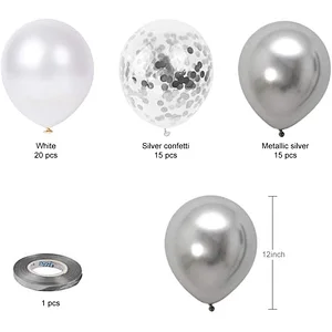50 Pack 12inch Silver Confetti Latex Balloons Metallic Chrome Party Balloon Set for Wedding Birthday Baby Shower Decorations