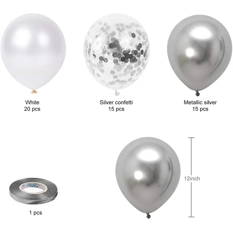 50 Pack 12inch Silver Confetti Latex Balloons Metallic Chrome Party Balloon Set for Wedding Birthday Baby Shower Decorations