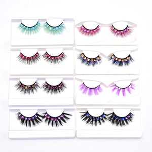 Unique Special Eyelashes 25MM Yellow Diamond Red Eyelash Lashes T-stage show Synthetic Fiber 3D False Eyelashes Wholesale Beauty