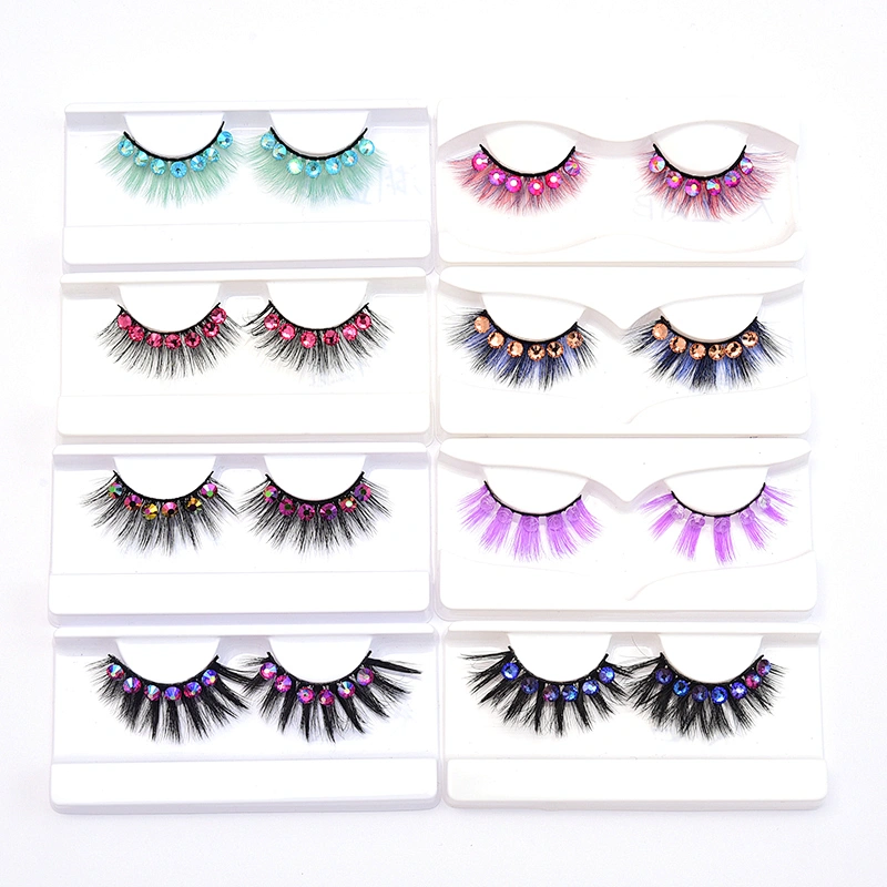 Unique Special Eyelashes 25MM Yellow Diamond Red Eyelash Lashes T-stage show Synthetic Fiber 3D False Eyelashes Wholesale Beauty