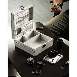 ROCKGEAR Wood Smoking Stash Box Large Combo with Weed Accessories