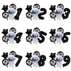 Outer Space Birthday Party Balloons Decorations Supplies for Kids Boys Astronaut Spaceman Star Foil Balloon 1st 2nd 3rd black