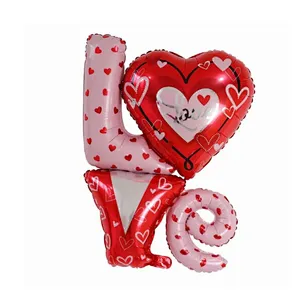 Whosale Multiple Style Weeding Decoration Foil Balloons Red Heart Love Letter Lip Inflatable Aluminum Film Balloon For Happy Valentines Day Bride Shower Decoration