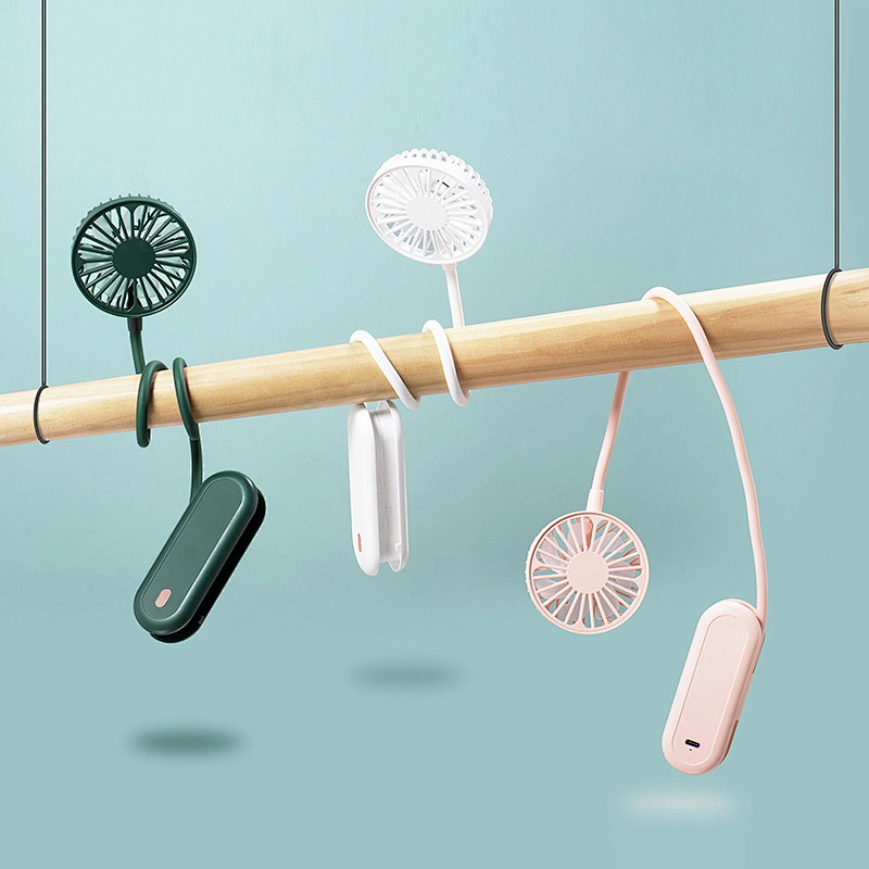 Hand Free Personal USB Rechargeable Mini Portable LED Hanging Neck Band Hung Cooling Fan with 1200mah battery