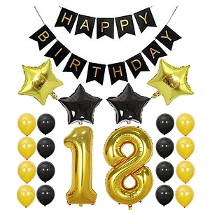 Hot Sale 16 18 30 40 50 60Years Old Happy Birthday Banner set Balloons Gold and Black Number Decorations balloons