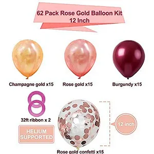 62pcs 12inch Rose Gold Confetti Latex Balloons Bouquet Garland Kit for Wedding Birthday Girl Party Background Decorations Globos