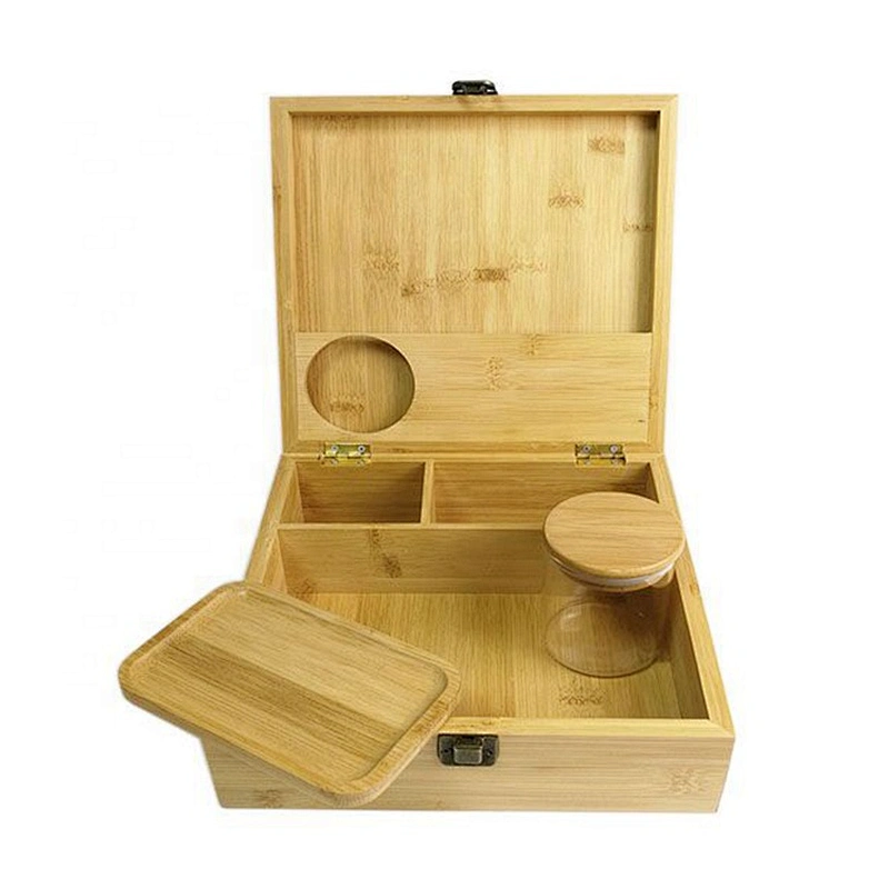 Wood stash boxes for weed with 2.5 inch grinder & UV glass & Rolling Traycan be OEM/ODM