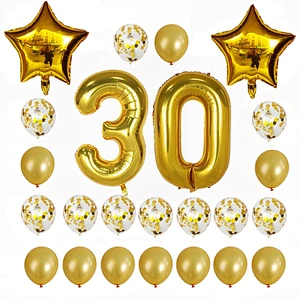 24pcs/set 16 21 30 40 50 60th Happy Birthday Gold Star Confetti 40inch Number Foil Balloon Birthday Party Decor Supplies