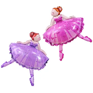 Ballet girl cartoon baby birthday first birthday party decorated with dancing princess aluminum-film balloons