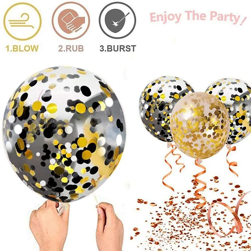 Black Gold Confetti Latex Balloons Bouquet 50pcs 12 Inch Globos for Graduation Birthday Wedding Party Decorations