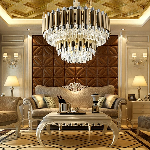 Golden Circular Chinese K9 Crystal Metal 10*E14 LED Bulb Pendant Lamp Pendant Light Chandeliers