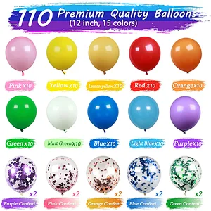 110pcs Rainbow Confetti Balloons Arch Kit Colorful Garland for Birthday Circus Fiesta Wedding Baby Shower Party Decorations