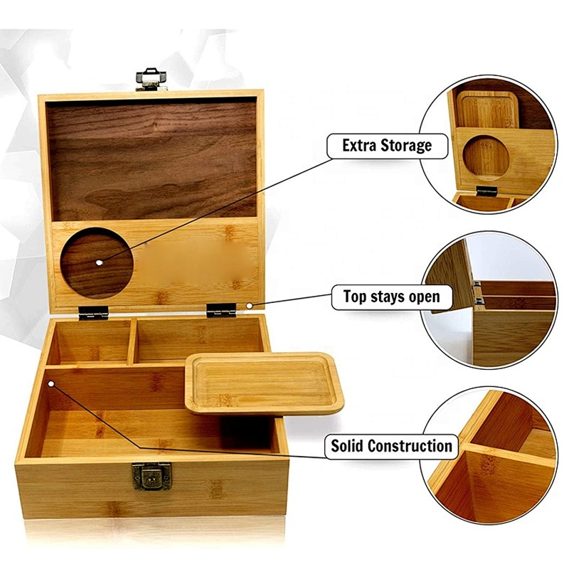 Wood stash boxes for weed with 2.5 inch grinder & UV glass & Rolling Traycan be OEM/ODM