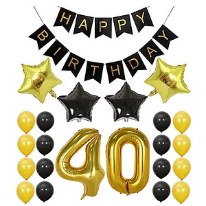 Hot Sale 16 18 30 40 50 60Years Old Happy Birthday Banner set Balloons Gold and Black Number Decorations balloons